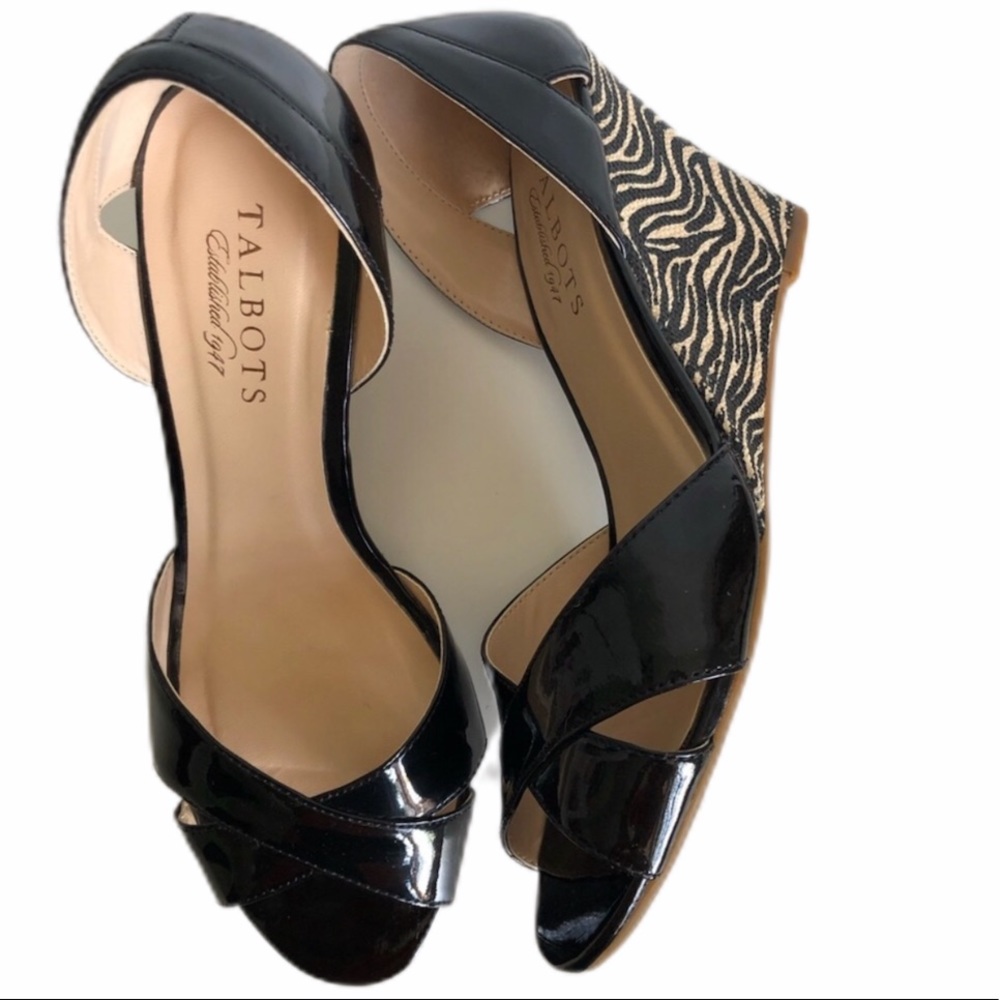[Talbots] Zebra Print Patent Wedge Sandals
